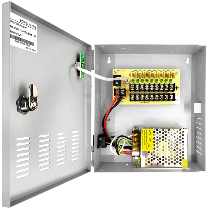 18-Port CCTV Power Supply Box - 12V 2A AC-DC Distributed Cabinet